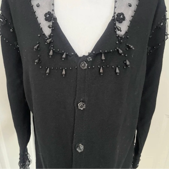 Storybook Knits Cardigan Large Sequin Lace Mobwife Black Beaded‎ Embellished Net - Picture 6 of 12